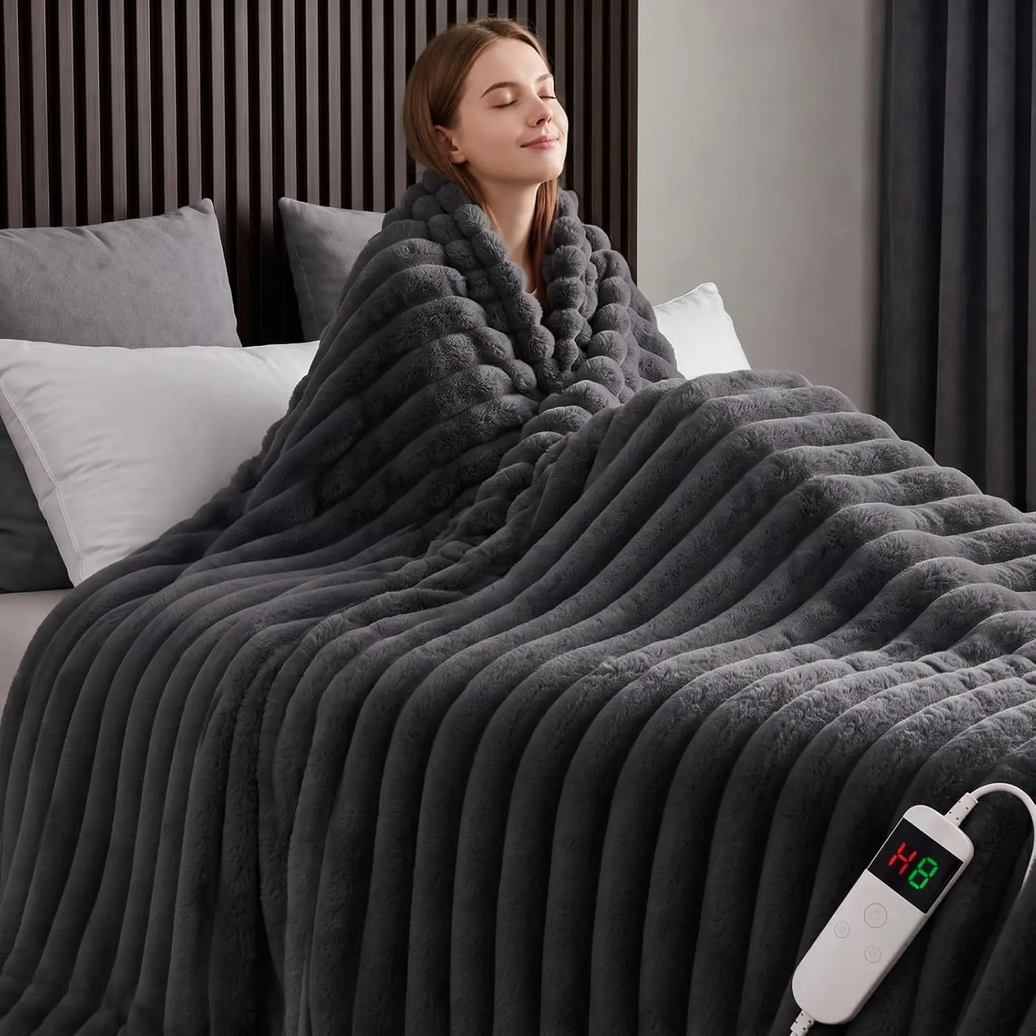 Heated Electric Throw Blanket, 50x60in Thick Striped Flannel, 10 Heating Levels, 1-12H Auto Shut-Off, Fast Heating with Overheat Protection, Heated Blanket