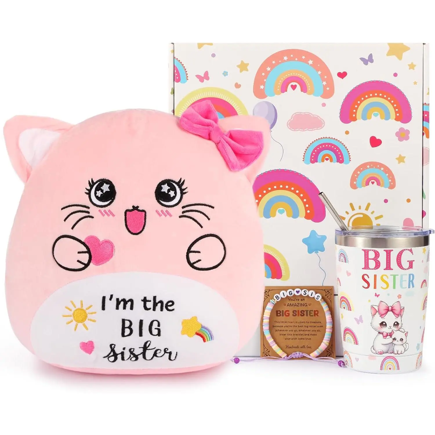 Big Sister Gifts for Girls,  Sibling , 3 count Big Sis Announcement Gifts for Girls, Bigger Sister Bracelet, 12 oz  Sibling Cup & 12-Inch  Sis  Stuffed  (Big Sister )