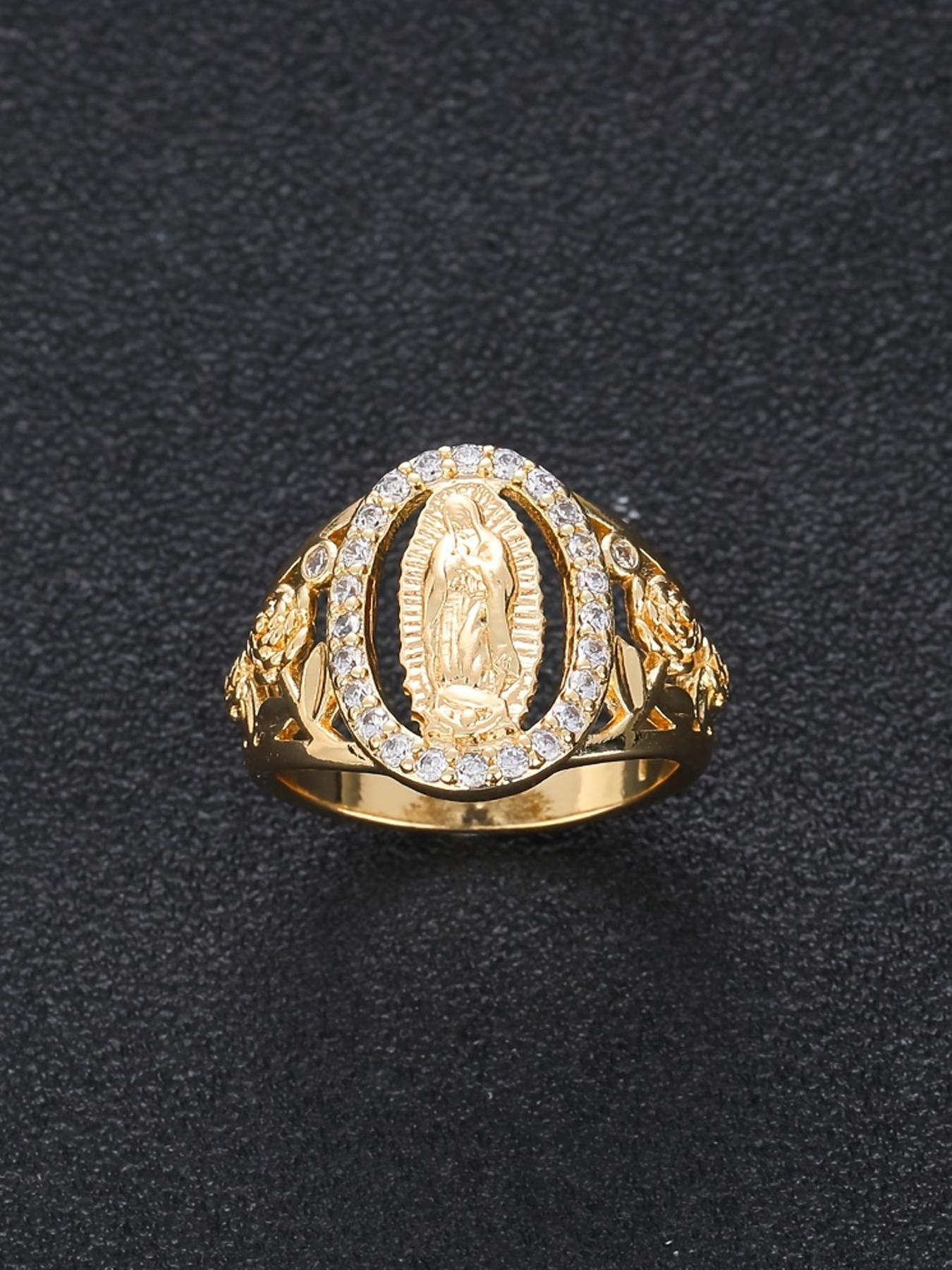 Unisex Punk Style Virgin Mary Design Ring, Rhinestone Decor Ring for Daily & Party Wear, Trendy All-match Vintage Jewelry for Birthday Gift, Statement Ring