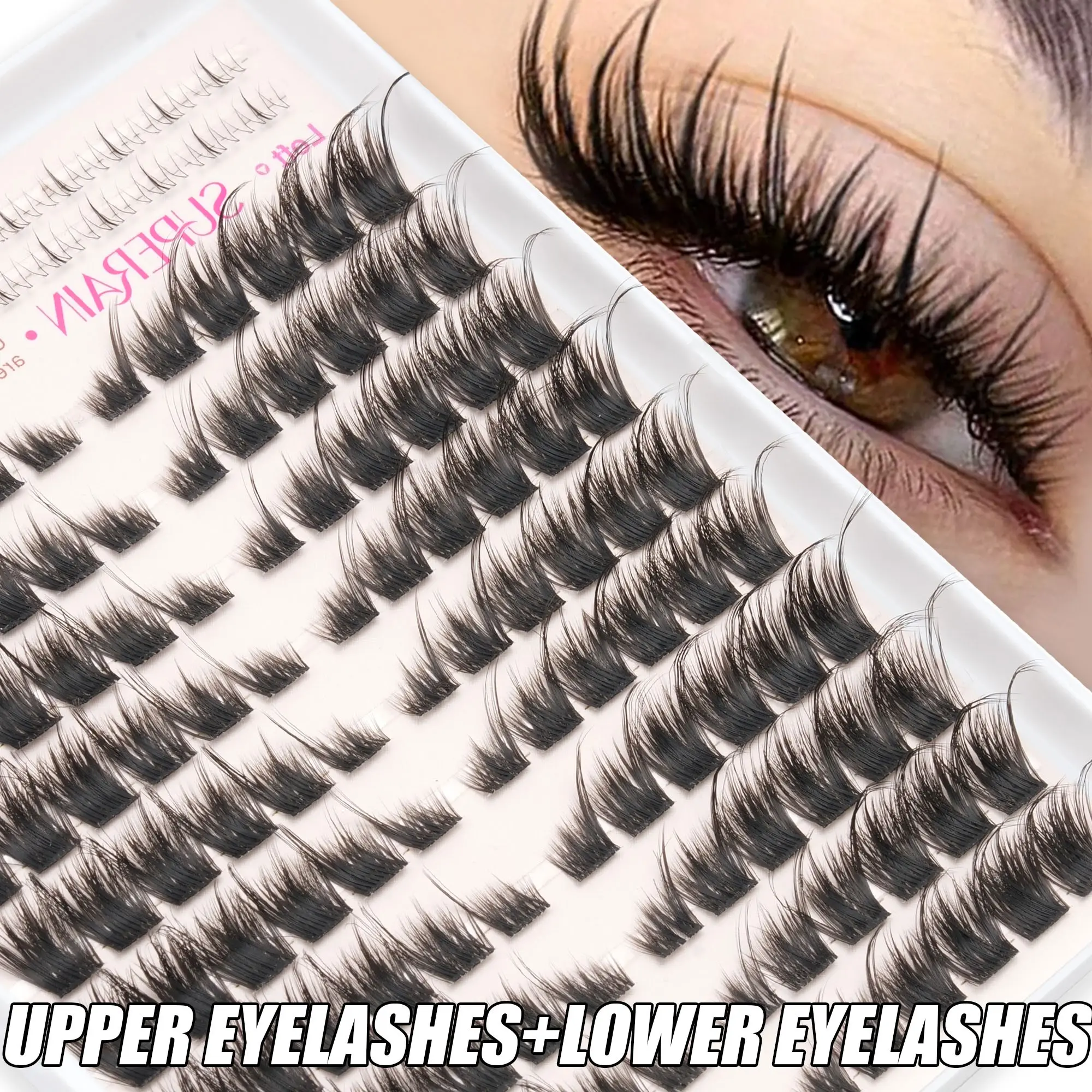 144 D Curl False Eyelashes Set, Transparent Strips, Long-Lasting, Comfortable Wear, Mixed Ethnic Look, No Battery Needed