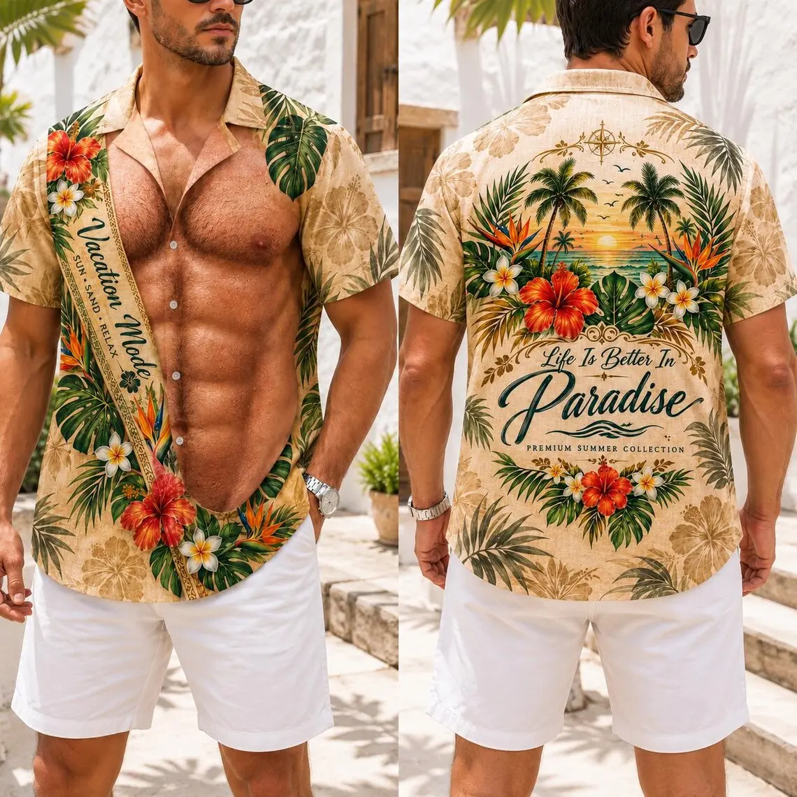 Men's Hawaiian Aloha Button-Up Menswear Shirt - Relaxed Fit Short-Sleeve Tops, Casual Beach Wear, Funny Print 3D Design, Outdoor Vacation Luau Party Gift