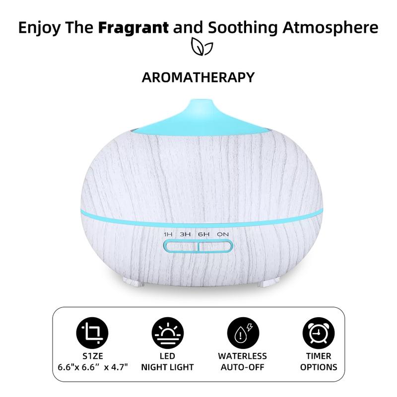 Wood Grain Essential Oil Diffuser (550ml) w/ Remote, 7 Color LED & 6 Premium Oils  Perfect Relaxation Present