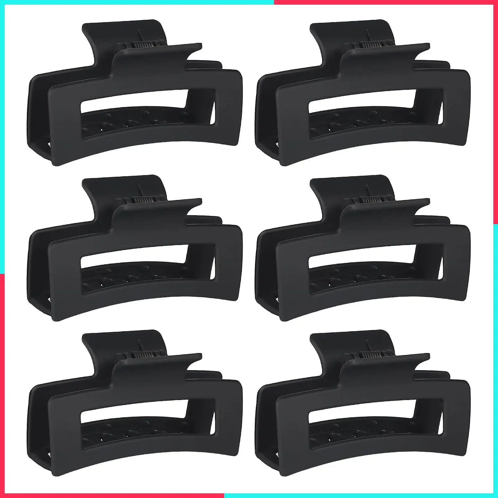 Square Hair Clips 3.5 Inch Medium Claw Clips Rectangle Hair Claw Clips 6 Pack Rubber Paint Jaw Non-Slip Thick Hair Accessories for Women Girls - Black