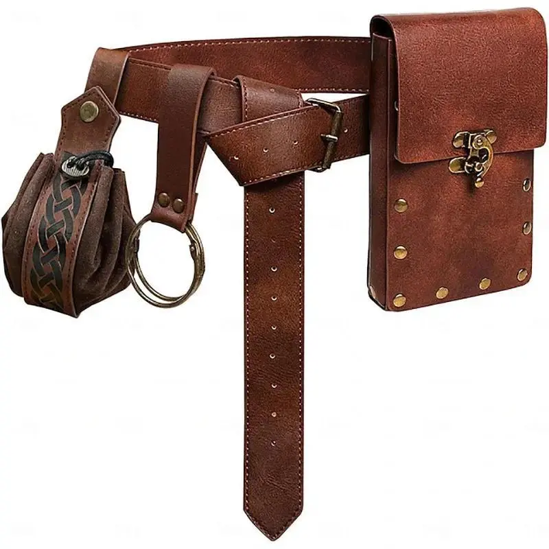 4PCS/1PCS MedievalCosplayLeather Belt Copper Coin Waist Bag Renaissance Dress Steam Belt Role Playing Halloween Belt Set Cosplay