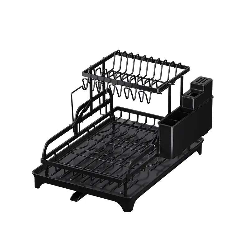 Carbon Steel Countertop Dishes Rack - High-Capacity Minimalist Kitchen Organizer with Anti-Rust Drainboard, Knife Utensil Holder, Anti-Scratch Coating, Corrosion Resistance, Chopping Boards Storage for Farmhouse Home Use