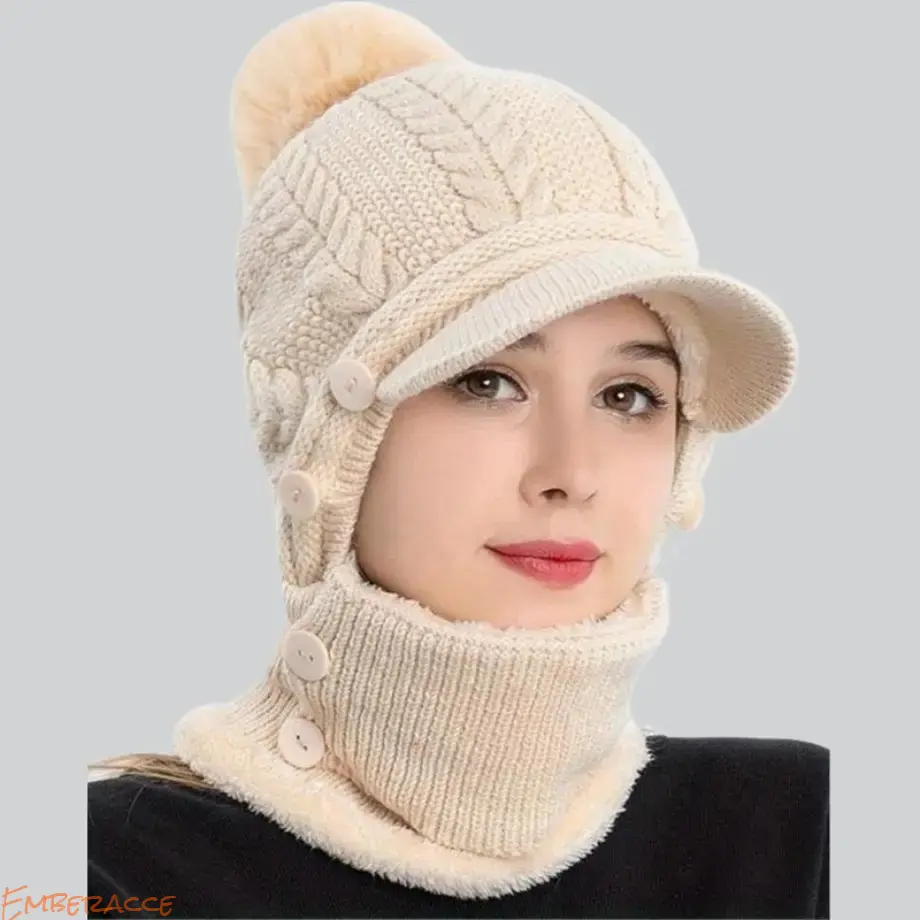 Women's 2-in-1 Butterfly Print Hat + Scarf Set, Fleece-Lined Slouchy Knit Beanie with Attached Face Cover, Windproof Thermal Cold Weather Sports & Outdoor Gear for Hiking, Skiing