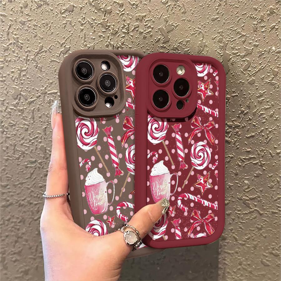 Phone Case: 1pc Christmas Candy Lollipop Bow Phone Case Suitable for Apple iPhone 17 E Air Pro ProMax iPhone16 15 14 Plus 13 12 Mini 11 X XS XR Antidrop Softshell Cartoon Style Cute Can Be Given to Friends