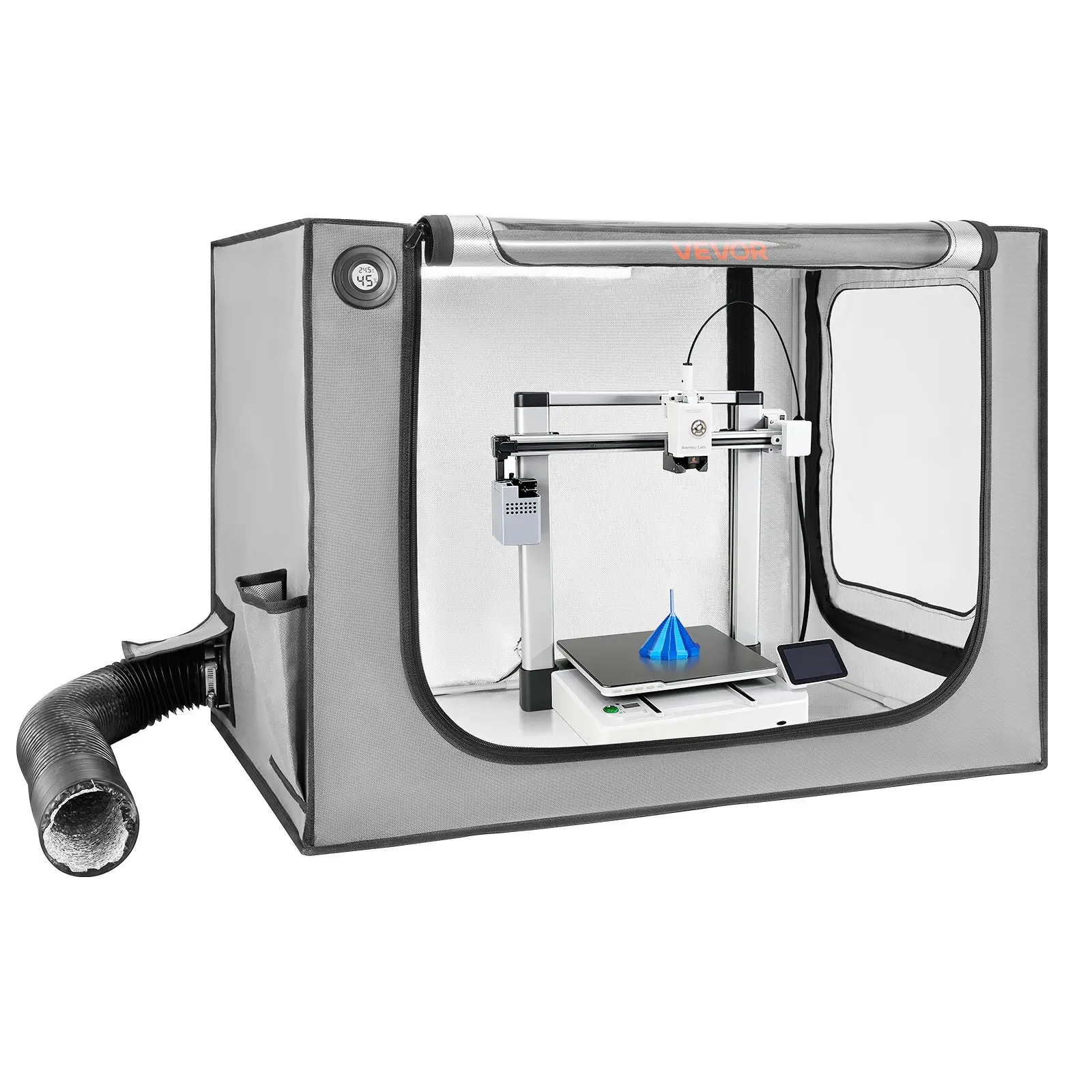 3D Printer Enclosure with Ventilation, Dustproof Waterproof Large Size 600D Oxford Cloth 3D Printer Tent, Constant Temperature Protective Case with LED, Designed for Bambu Lab A1 Combo, Grey
