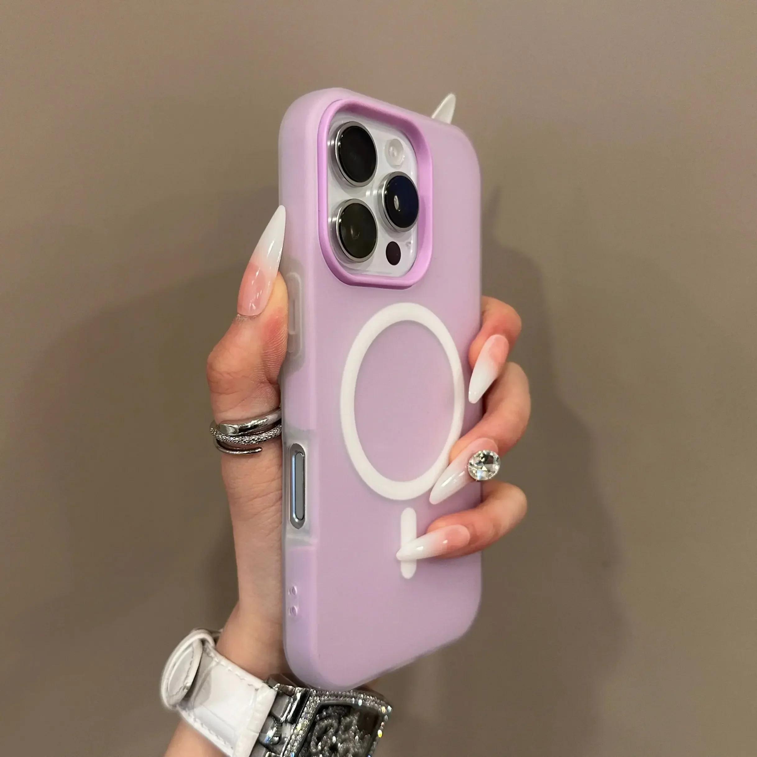 Candy Color 2 IN 1 For Magsafe Phone Case For iPhone 17 16 15 14 13 12 11 Pro Max Magnet Wireless Charger Matte Soft Cover Fund