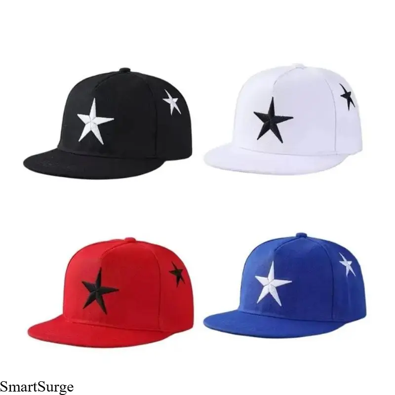 Unisex Embroidered Star Flat Brim Baseball Cap, Solid Color Hip-Hop Streetwear Hat for Men and Women, Casual Dance, Party and Everyday Accessory