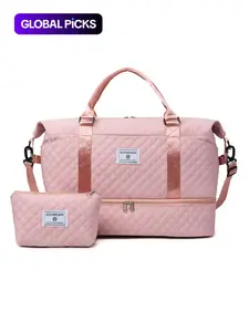 Large Capacity Multifunctional Travel Bag Set, Letter Pattern Zipper Travel Bag with Shoe Compartment, Casual Sports Fitness Bag for Women & Men, Weekender Travel Set