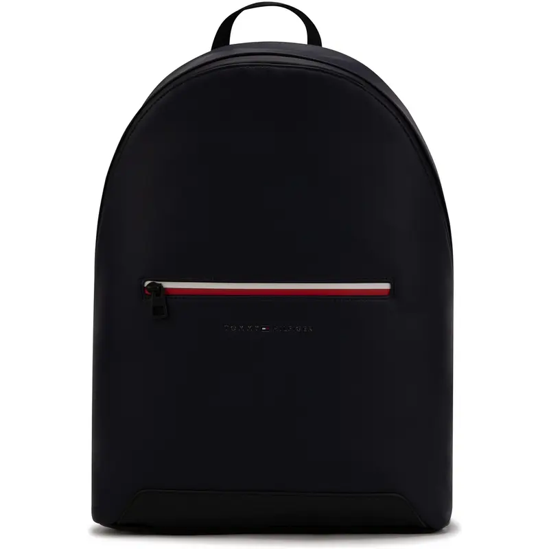 Tommy Hilfiger Casual Commuter Backpack for Men – Metallic Letter Design, Large Capacity, Color-Blocked, Faux Leather – Black, Red, White