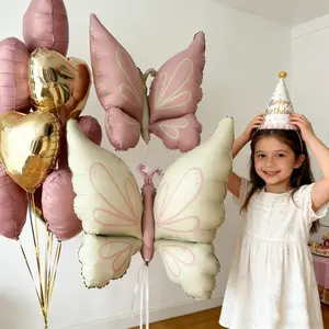 10pcs Butterfly Heart Balloons, Princess Theme Birthday Party Decorations, Aluminum Foil Balloons for Photo Props and Atmosphere