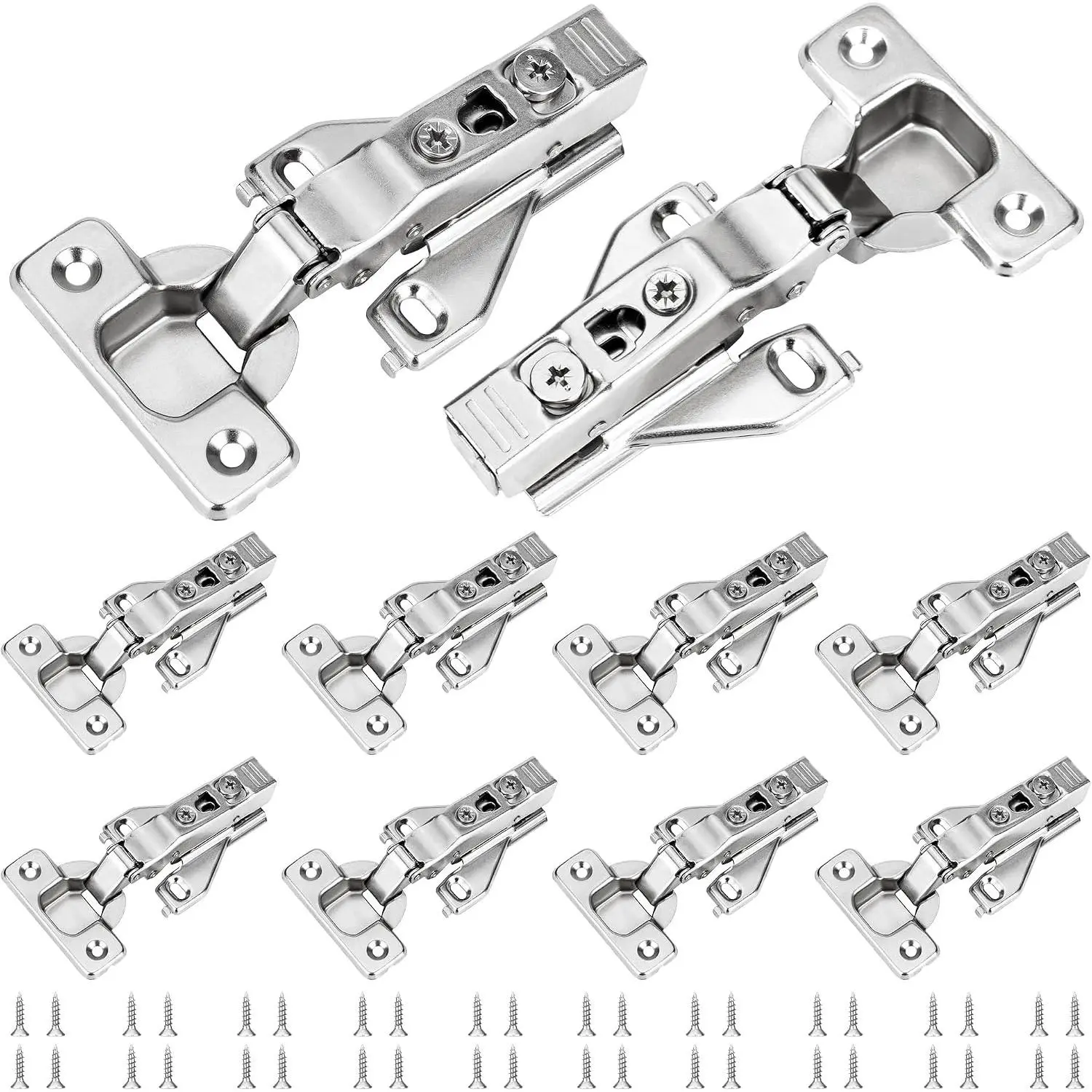10 Pack 1/2 Inch Overlay Soft Close Hidden Cabinet Hinges, 105 Degree 3D Adjustable Clip-On Plate, Concealed Kitchen Cupboard Door Hinges with ScrewsGift