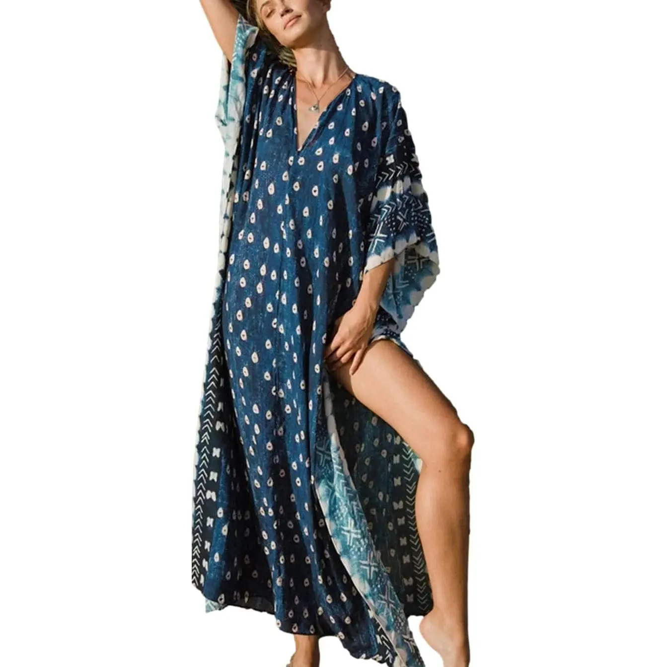 Women's V-Neck Batwing Sleeve Kaftan Dress - Plus Size Beach & Swimsuit Cover Up, Casual Baati DressGift