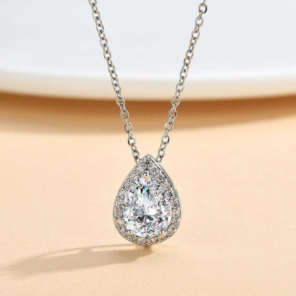 Luxury Silver Waterdrop Zircon Necklace - Versatile Fan-shaped Pendant Clavicle Chain