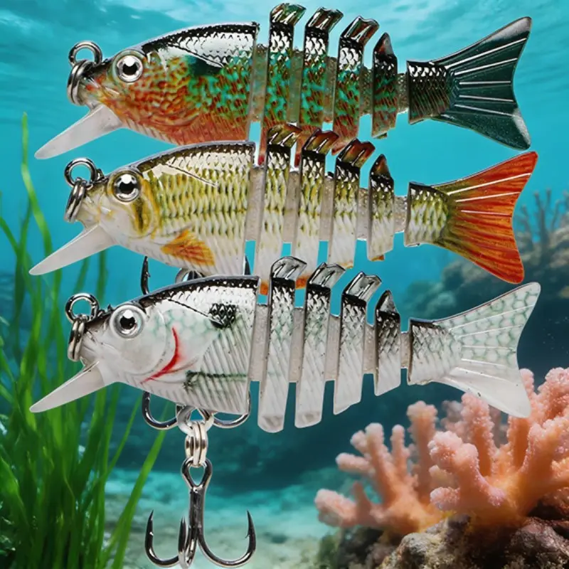3-Pack Fishing Lures for Bass, Multi-Section Slow-Sinking Lure, Realistic Swimming Lure, Low Noise Freshwater Saltwater Largemouth Bass Lure Kit