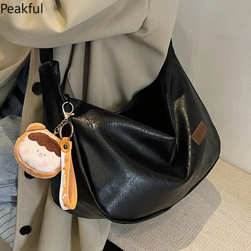Minimalist Vintage Large-Capacity Leather Crossbody Purse, Fine solid stitching improves durability, lightweight slouch design, perfect for weekend park strolls, café hangouts and after-work errand runs