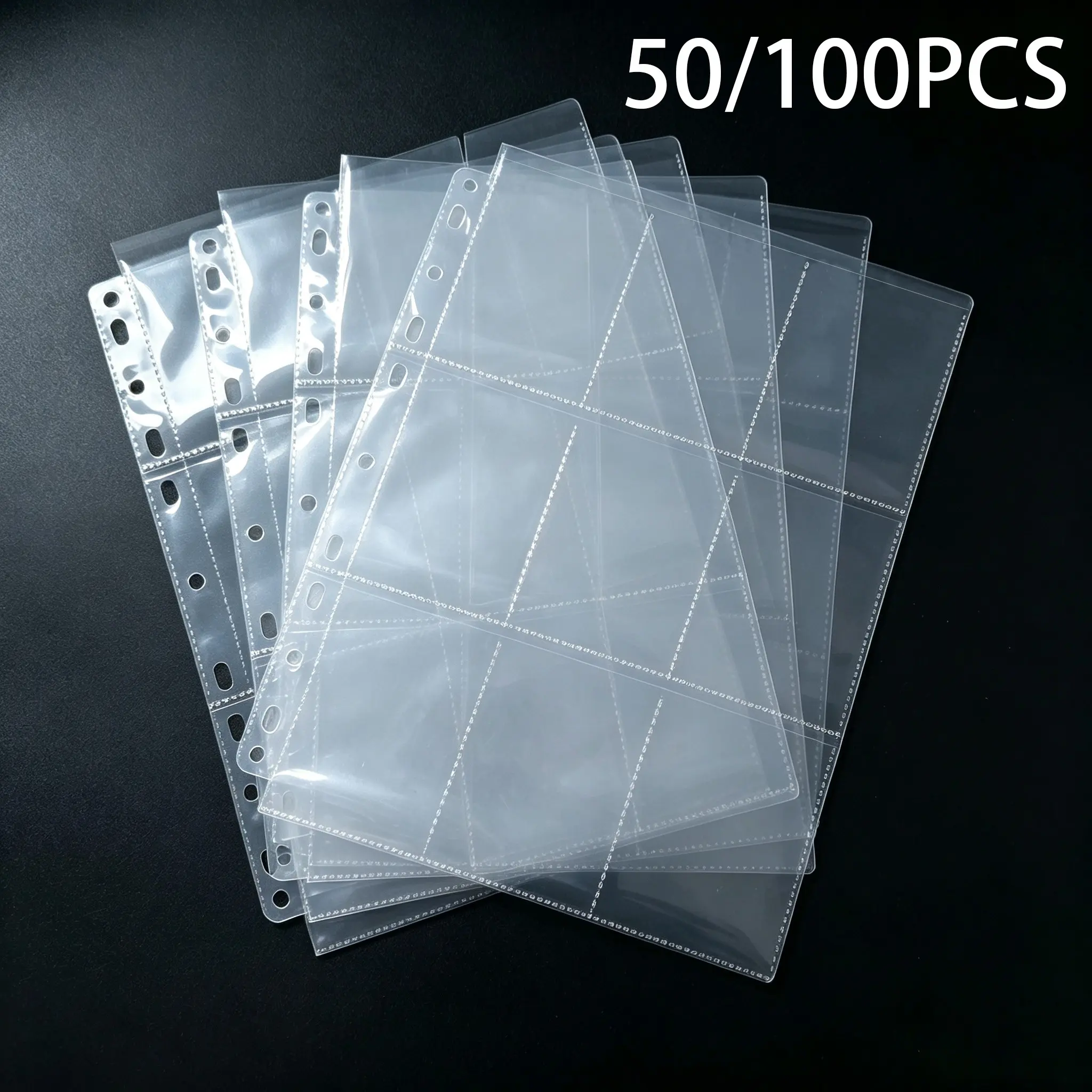50 Sheets 9-Grid Single-Sided Card Sleeves, Holds 450 Cards, A4 Size, 11-Hole Binder Compatible, Anime, Business, Sports Cards Protector