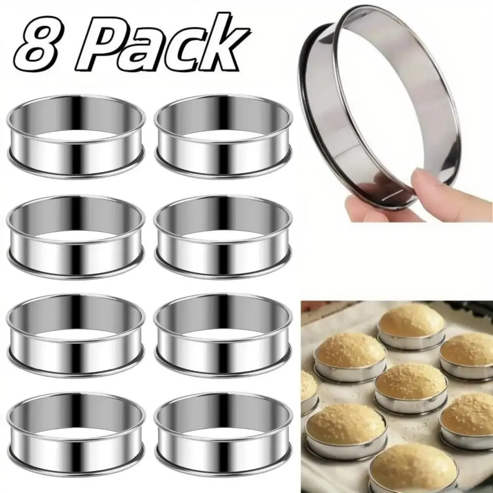Stainless Steel Baking Rings, 4-Inch Round Silver Non-Stick Bakeware, 4/8/12-Piece Set for English Muffins, Fried Eggs & Tarts, 8Pcs Silver 4 Inch, Sturdy, Baking Accessories, Home Baking Supplies, Cooking, Multiple Packs