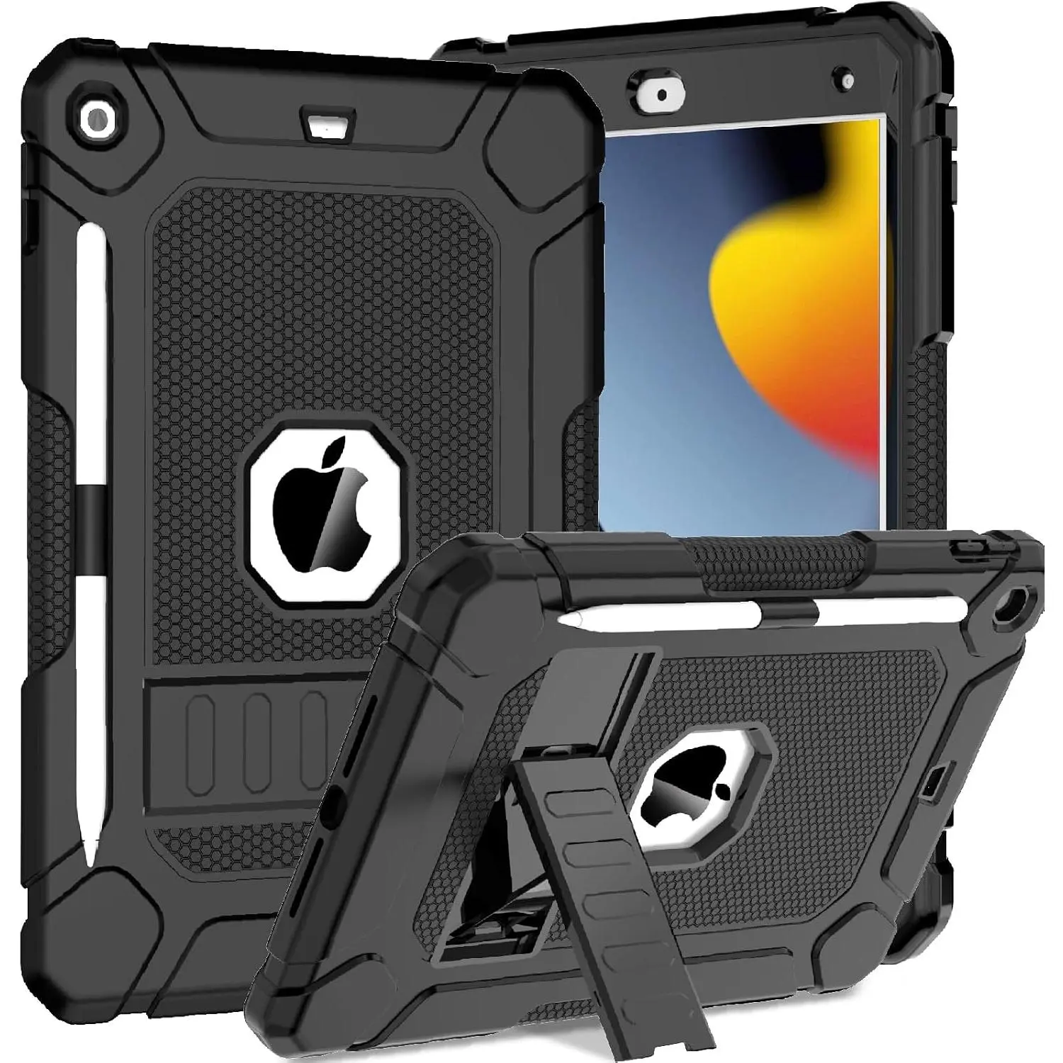 BMOUO Case for iPad 9th 8th 7th Generation (iPad 10.2 Inch), Black | Shockproof Protective iPad 10.2 Case 2021/2020/2019 with Built-in Stand/Pencil Holder