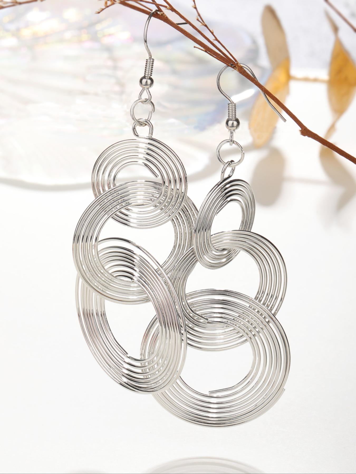 1 Pair Women's Elegant Fashion Dangle Earrings, Multi-layer Round Shaped Hoop Design Dangle Earrings, Casual Trendy Jewelry for Daily & Party