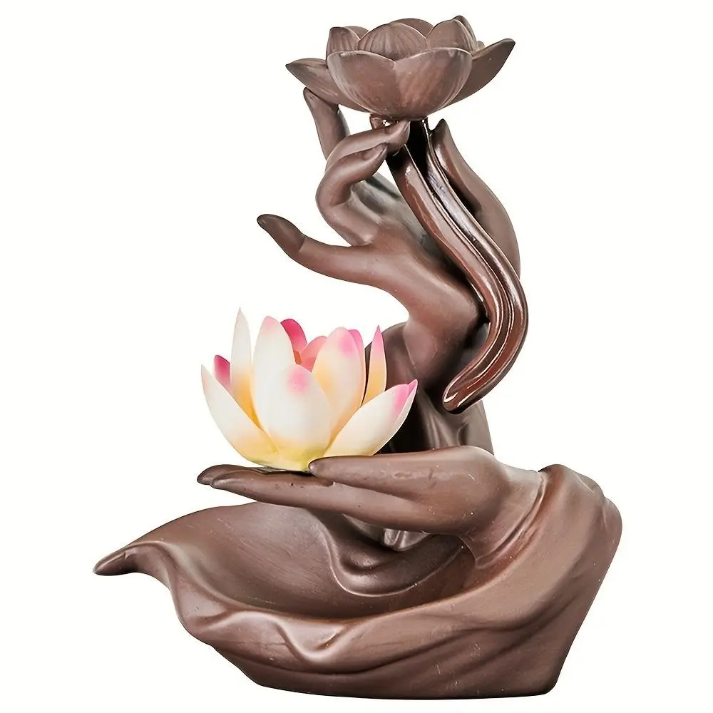 Buddha Hand Lotus Reverse Flow Incense Burner, Seven-Color Mini Waterfall Smoke Viewer, Home Indoor Office Zen Decor, Sandalwood Incense Burner, Aroma