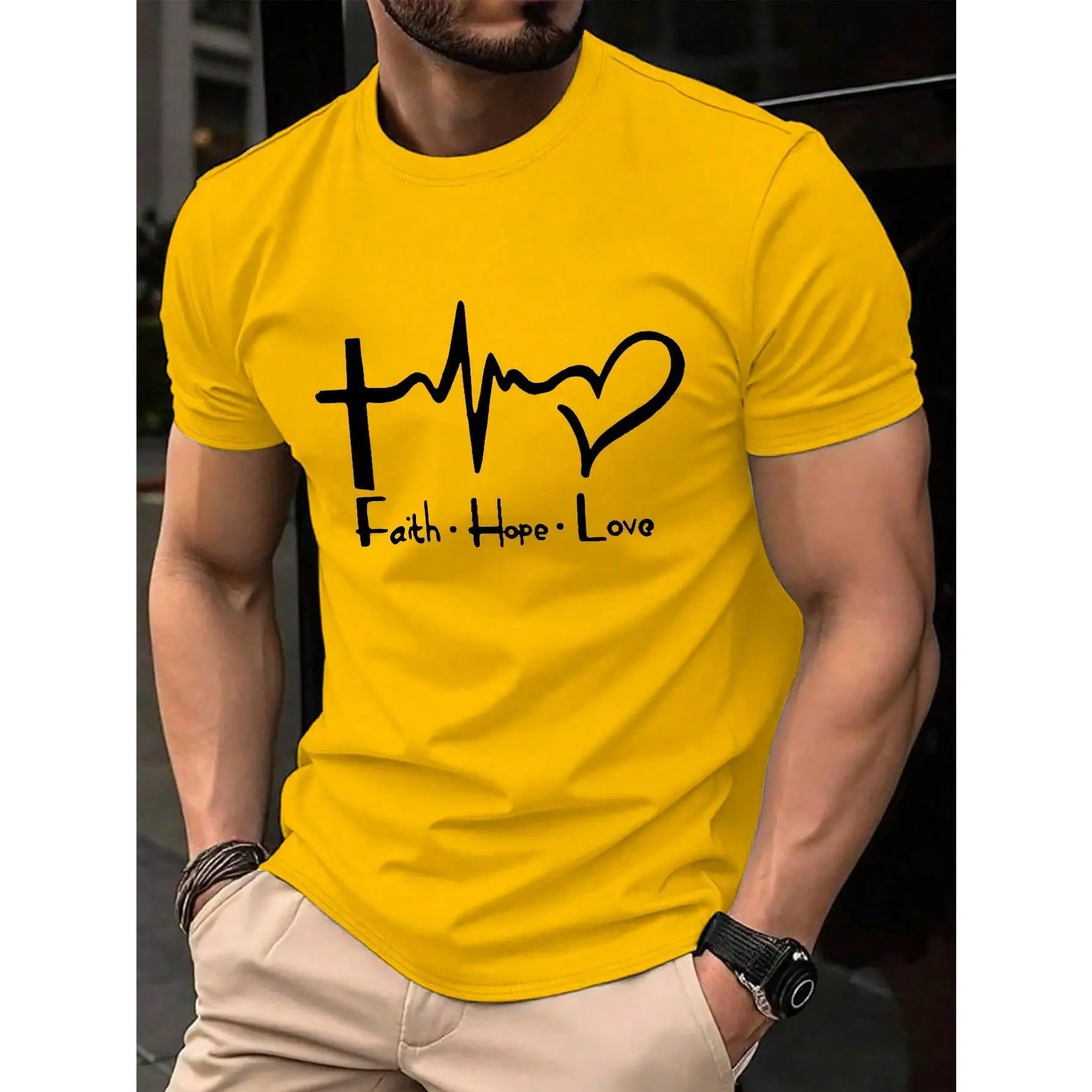 Manfinity Homme Men's Casual Heart & Letter Print T-Shirt, Summer