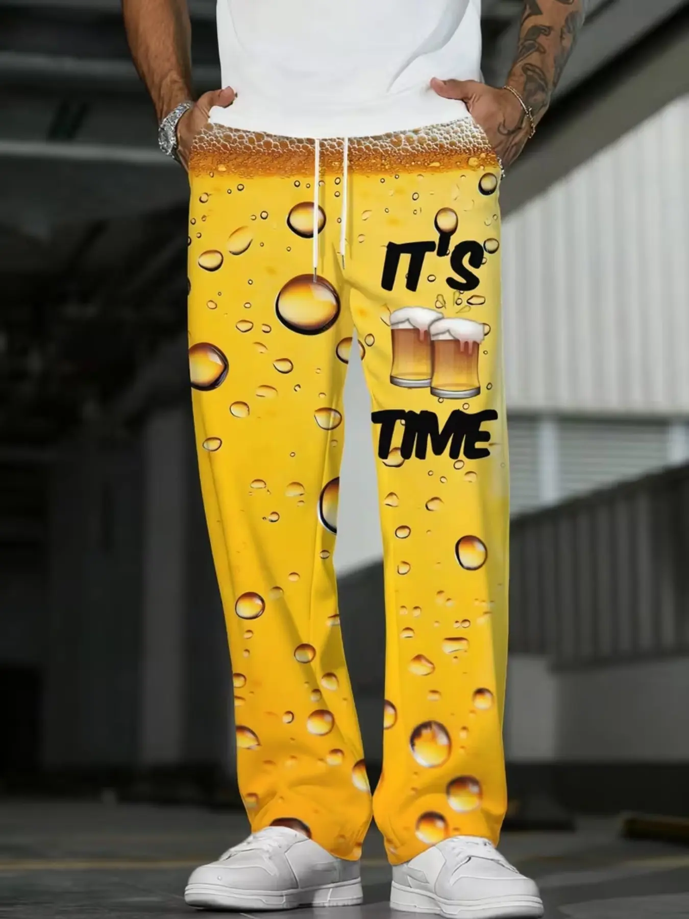 Summer New Arrival Bubble Tea Print Casual Pants, Loose Fit Straight Leg Long Pants, Artistic Trendy Style, Fashionable and Unique