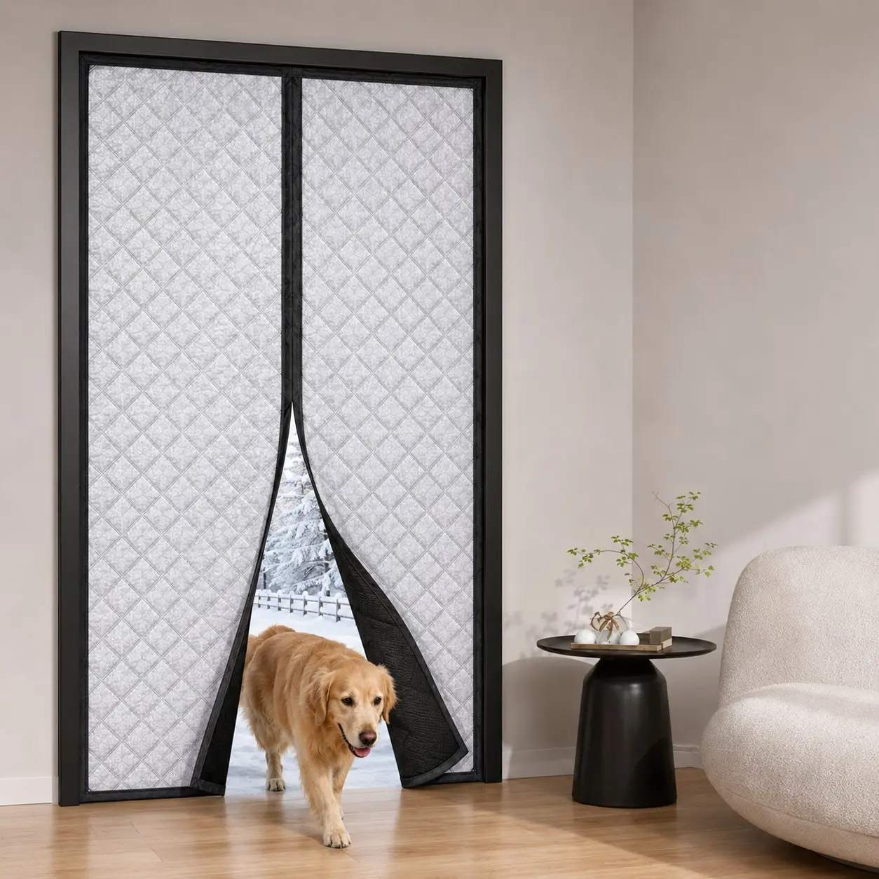 Winter Magnetic Insulated Door Curtain, Thick Windproof Cold Draft Blocker with Self-Closing Magnetic Opening, No Drill Adhesive Installation, Removable for Easy Storage