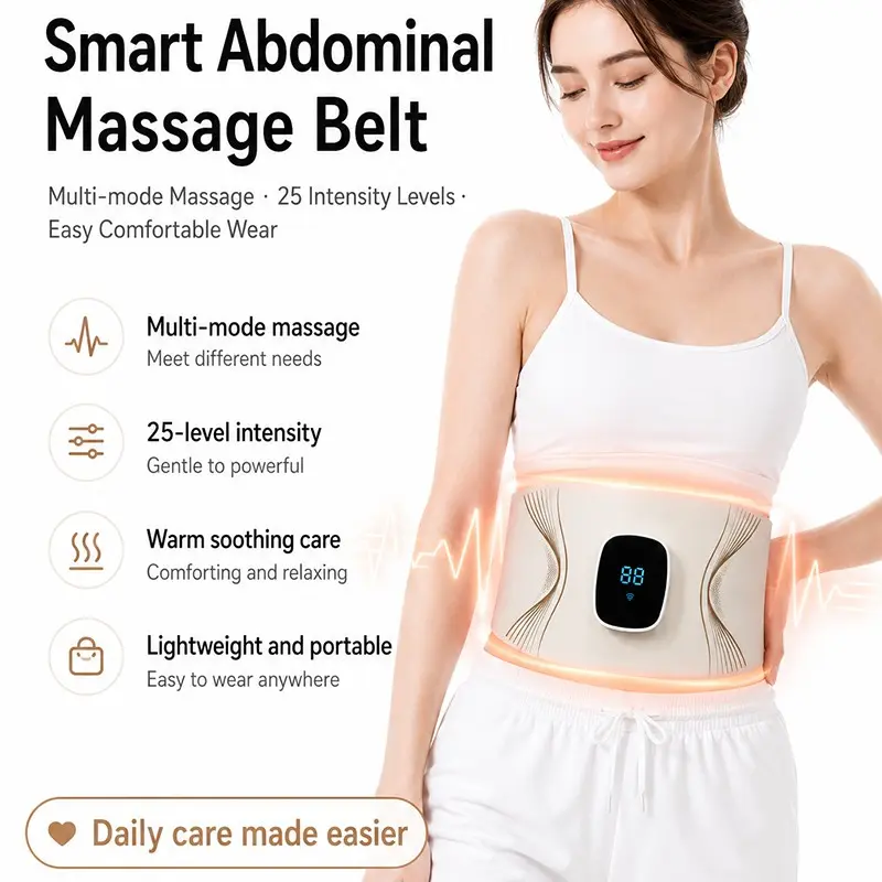 Portable Smart Heat Therapy Waist Massager Belt EMS Microcurrent Pulse Abdominal Massage Belt Waterproof Easy Clean For Office Home Workout Daily Care