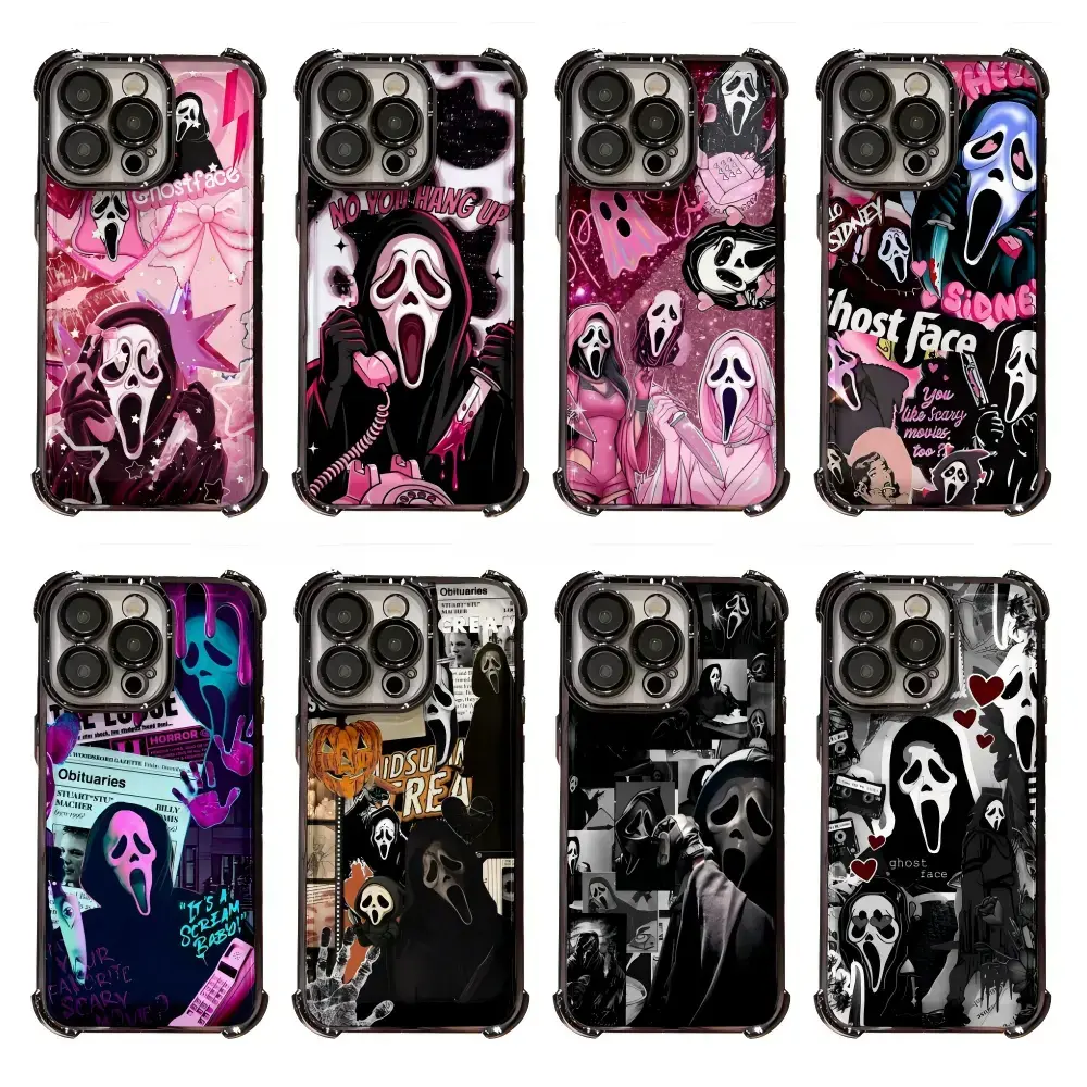 Summerween Trendy Fashion Scream Ghostface Phone Cases For iPhone 17 16 15 14 13 12 11 Promax Pro Air Plus Black Pink Shockproof TPU Cover Protection Birthday Halloween Gifts For Friends