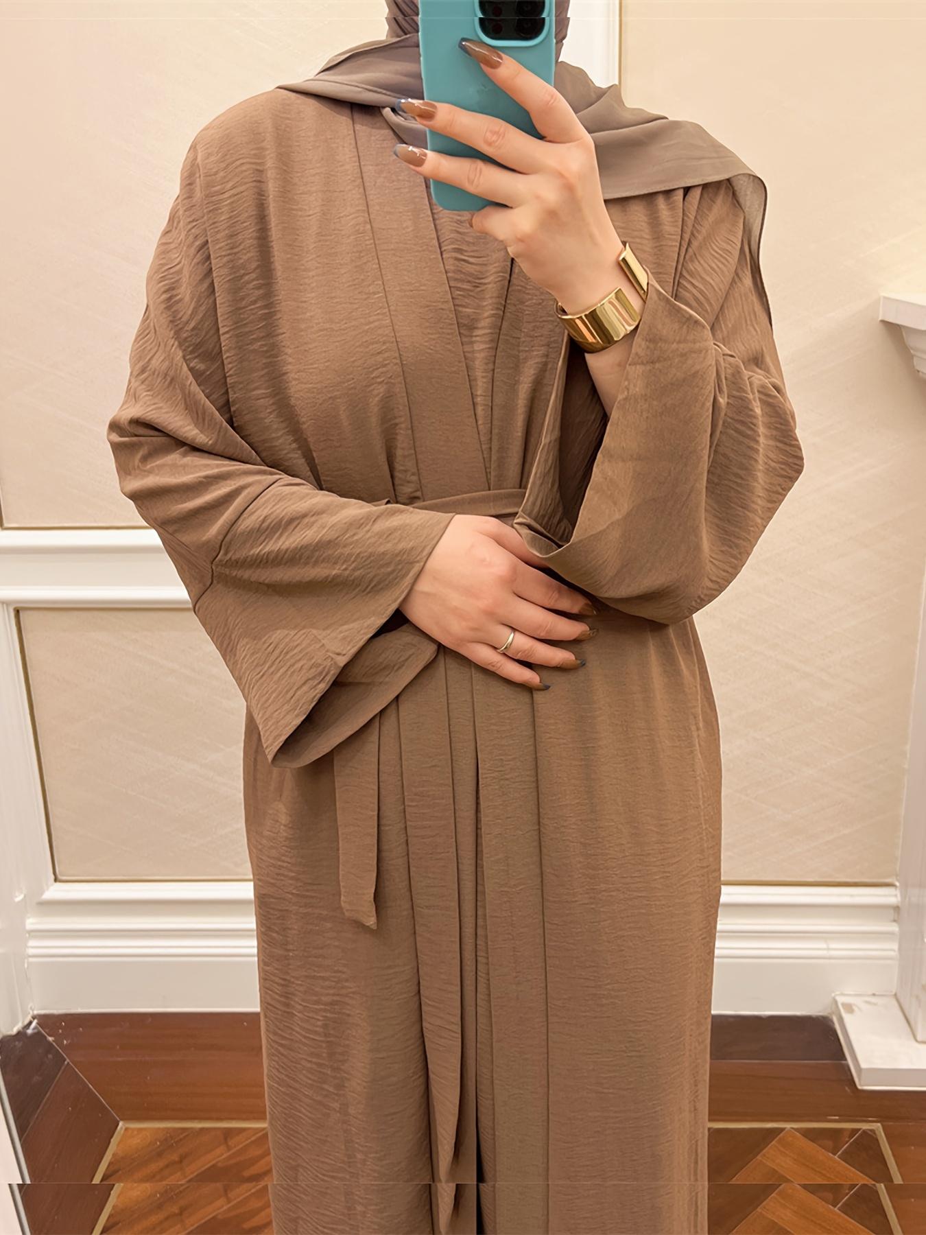 Muslim Lady 2pcs Abaya Set Eid Abaya Inner+open Abaya With Pocket