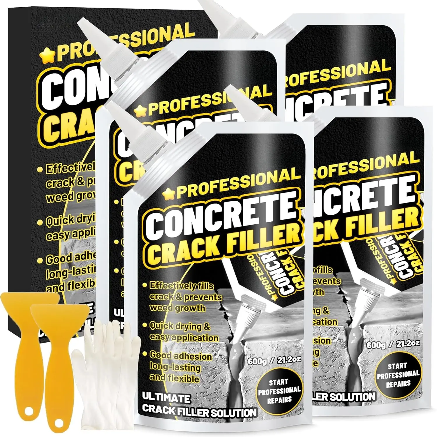 Concrete Crack Filler, 5.3LB High Elasticity Self Leveling Cement Crack Filler, Slab Concrete  Repair Sealant for Driveway, Walkway, Patio, Joint, Outdoor Quick Drying Sealer - Grey