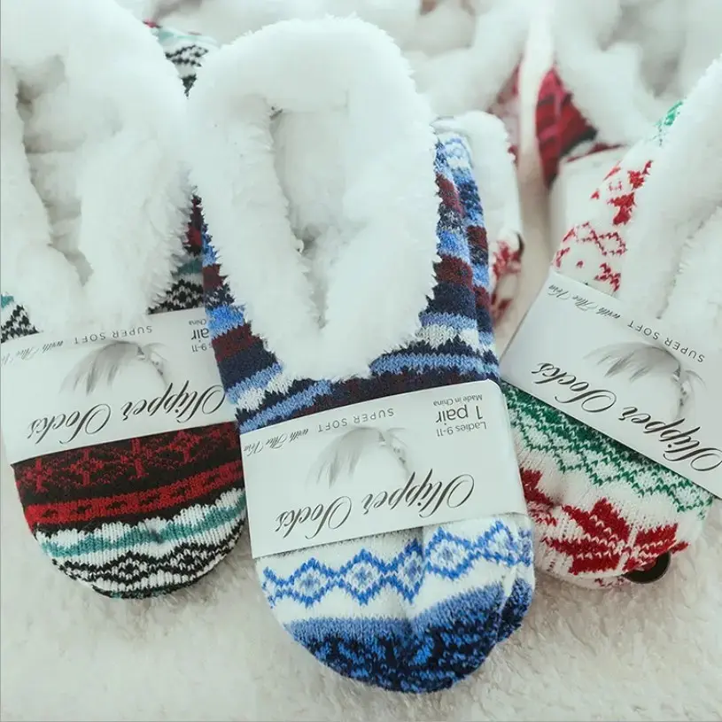 Women's Socks American Style Velvet Lamb Wool Silicone Non-Slip Maple Leaf Floor Socks Japanese Style Warm Maternity Socks