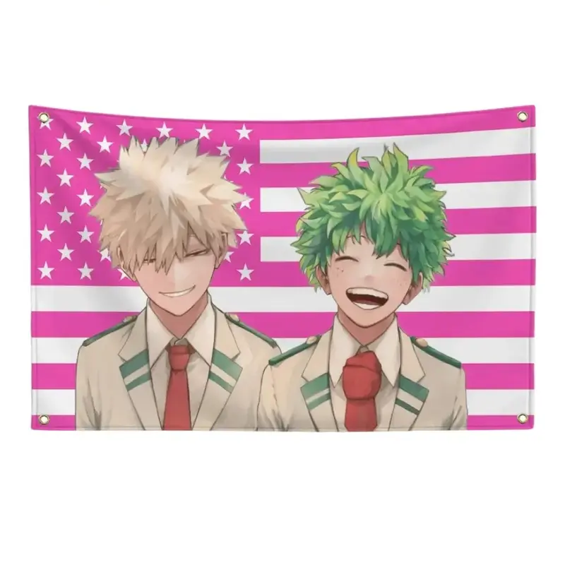 My Hero Academia Bakugo & Midoriya Polyester Print Wall Banner - Lightweight Home Decor Tapestry, American Flag Design Independence Day Decoration, Anime Otaku Collectibles, Sports Fan Gift