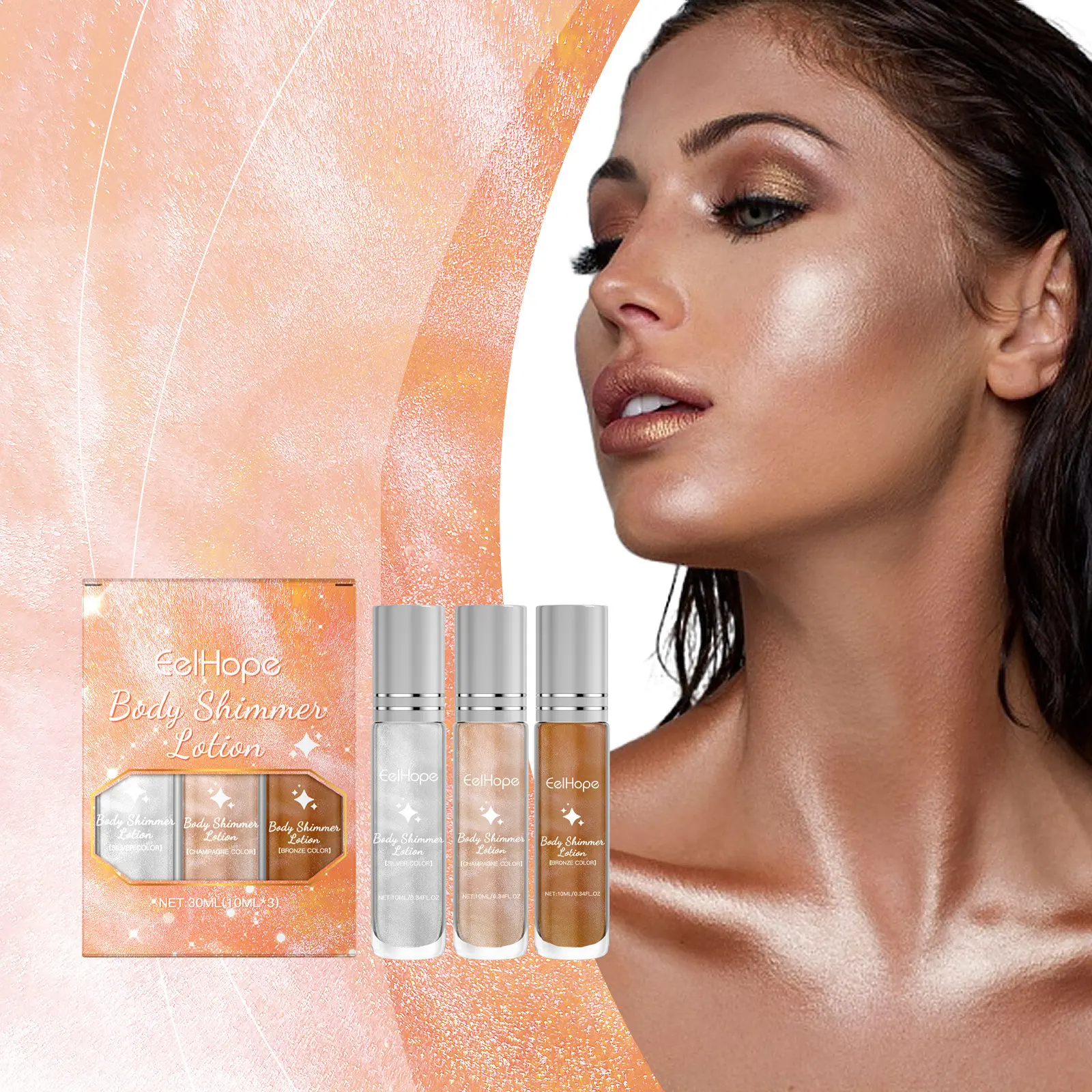 Facial Highlighter Set - Fluorescent Oil Stick, Roller Ball Liquid Highlighter for Party & Dance Performances