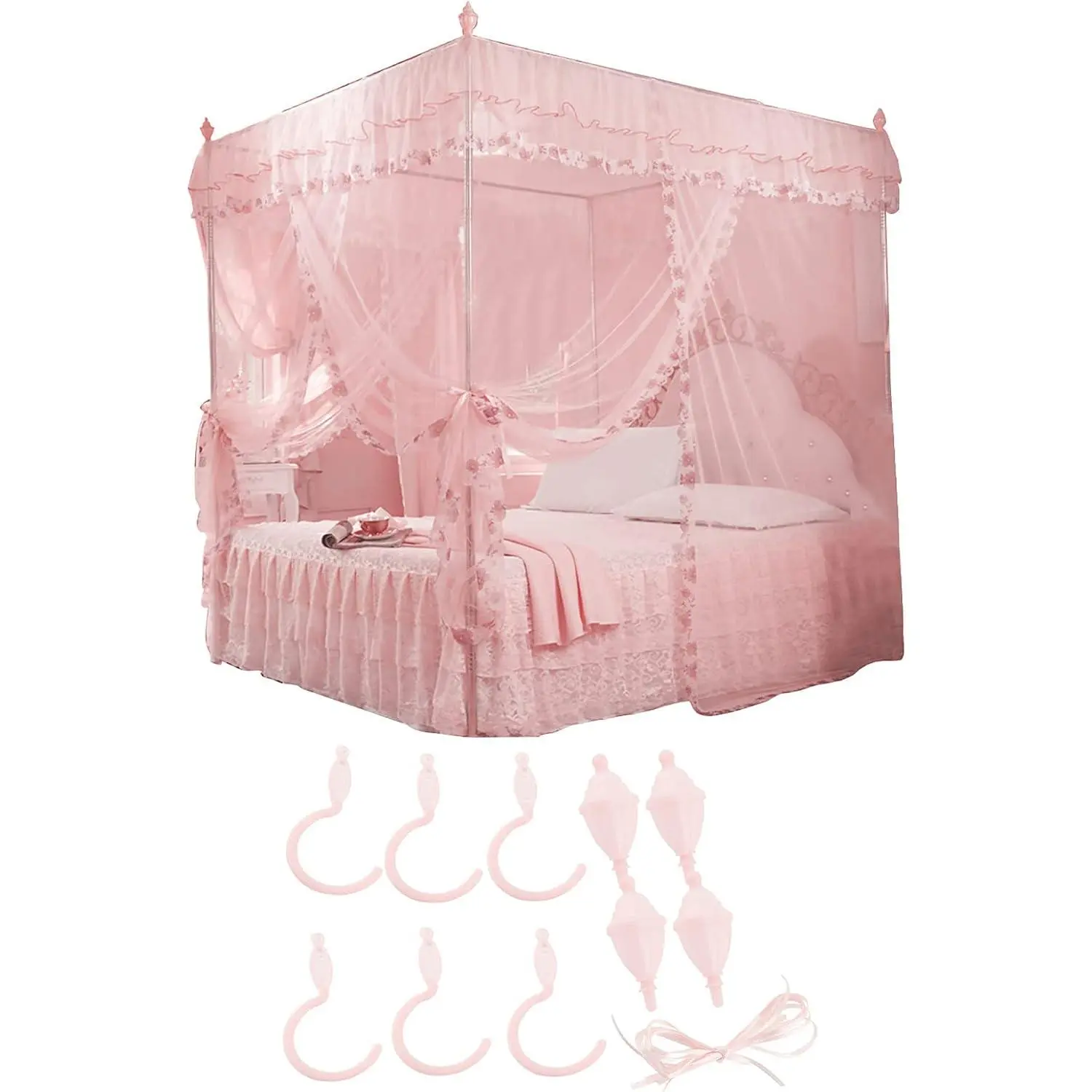 Bed Curtains, 59.1" W x 78.7" L x 78.7" H 4 Corners Post Bed Curtains Bed Bed Drapes Net Bedroom Decoration Accessories for Girls Adults Bedroom Decoration