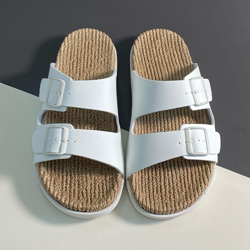 Men's Retro Solid Color Open Toe Breathable Slippers, Comfortable and Non-Slip Durable Double Buckle Strap Sandals, Men's Footwear