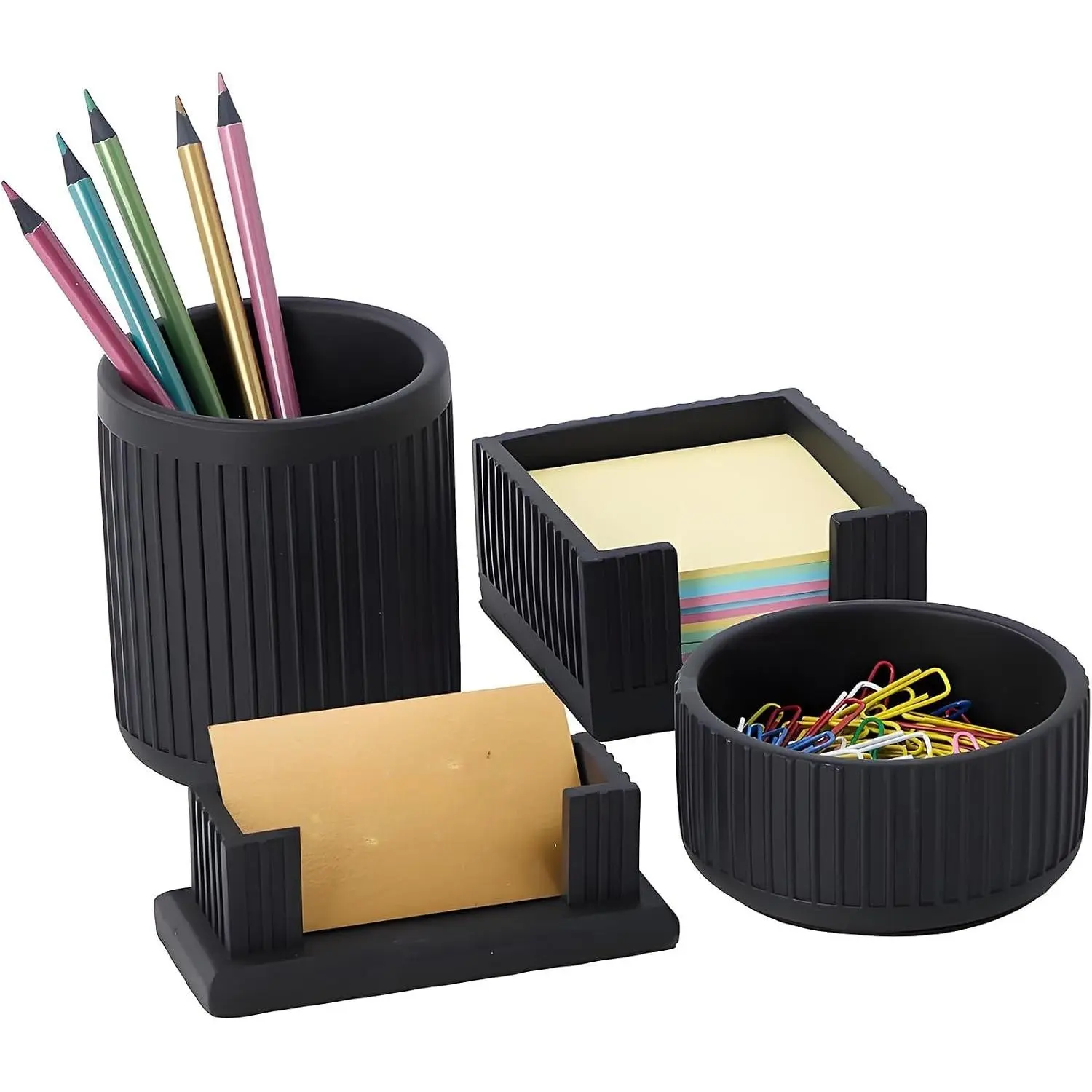Set of 4 -Concrete Office Desk Accessories for Men-Modern Industrial Decor | Aesthetic Desk Organizers-Pen,Business Card,Sticky Note &Paper Clip Holders