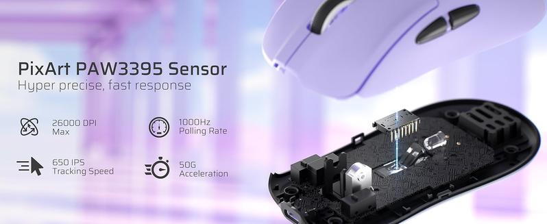 LTC GM022 Ultralight 3-Mode Wireless Gaming Mouse with RGB Charging Dock, PAW3395 26K DPI Sensor, 55G Lightweight Ergonomic Bluetooth Gaming Mouse, 5 Programmable Buttons, 80 Million Click Switch