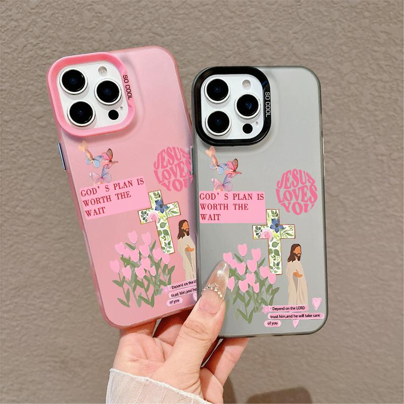 Softcase for iPhone 17 16 E Pro Max 15 Plus 14 13 12 11 XS XR Soft Pink Jesus Faith Art Premium Shockproof Silicone Lightweight Anti-Scratch Protective Cover