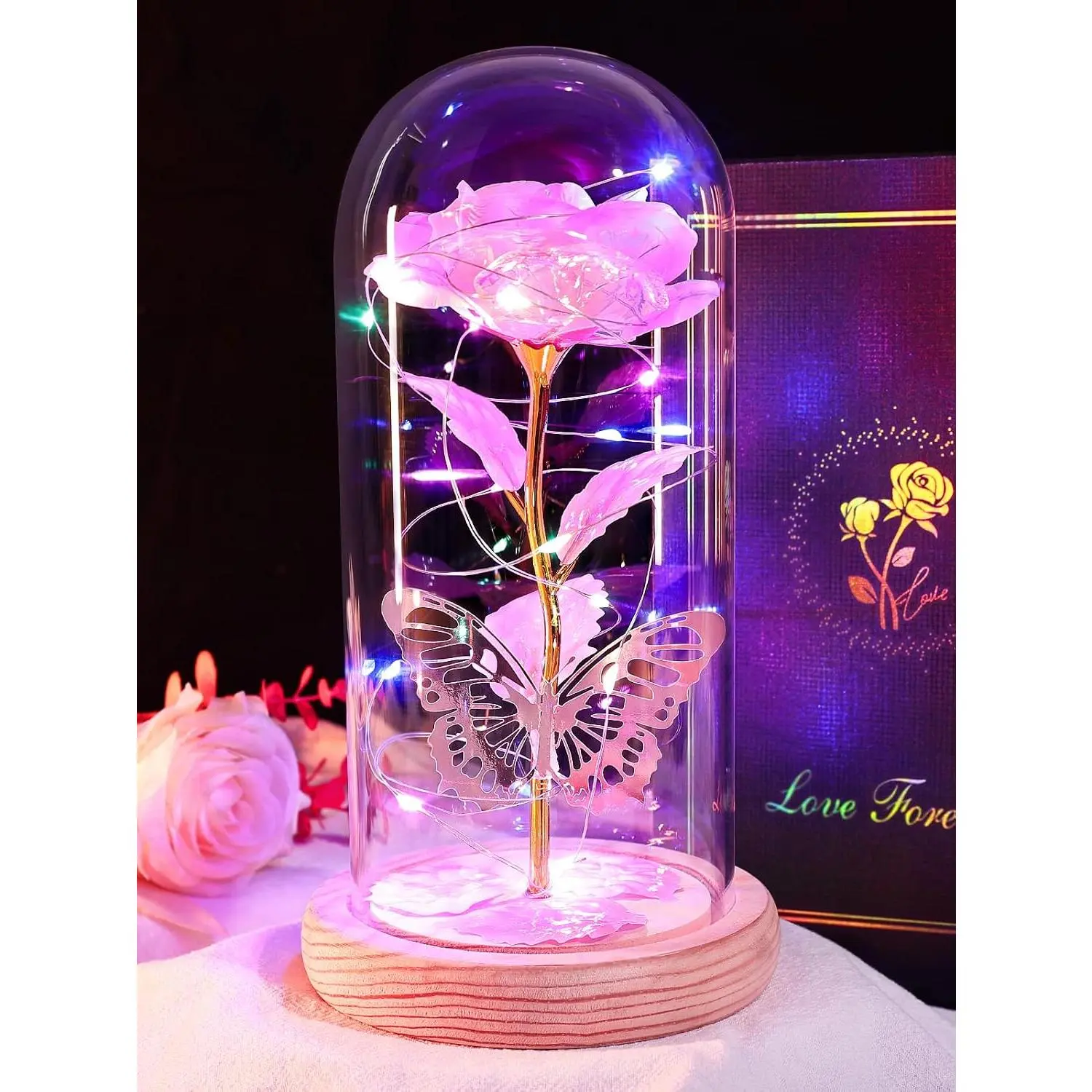Mom Galaxy Glass Roses Preserved Forever Flowers  Delivery Light Up Rose in Glass Dome Anniversary Birthday Gifts  Women Grandma Wife Her Daughter Girlfriend