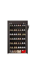 SUOERNUO 7 Tier Portable Metal Storage Organizer with Dust Cover Non Woven Side Shoe Shelf Cabinet Waterproof Smooth Installation Large Space Efficient Solution for Entryway Bedroom Dormitory Racks