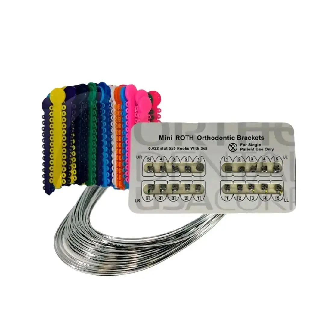 Mini  Orthodontic Brackets Kit - 1 Set with 100 Ligature Ties, 10 NiTi Superelastic Arch Wires, Braces Elastics - US-Made for Youth, 0.35l Initial Evaluations & Smaller Treatments - Oral Care Accessory