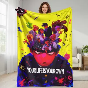 Anime Mob Psycho 100 Flan Flannel Throw Blanket, Unique Psychic Character Print, Ultra Soft Cozy Warm Fan Merchandise, Ideal for Home Decor & Travel Use, Perfect Gift Item, Throw Blankets
