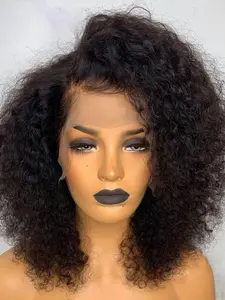 Soft Natural Long 16-Inch 180 Density Curly Deep 13x4 Front Lace Wig, Glueless Pre-Plucked Heat Resistant Synthetic Daily Wear Wig