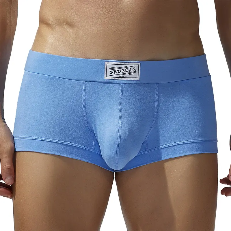 Men's Low-Rise Cotton Blend Boxer Briefs - U-Pouch Front, Plain Basic Boxers/Trunks, Comfortable Soft Breathable Classic Sports Underwear (Standard Sizes) Menswear Socks Beige Biker