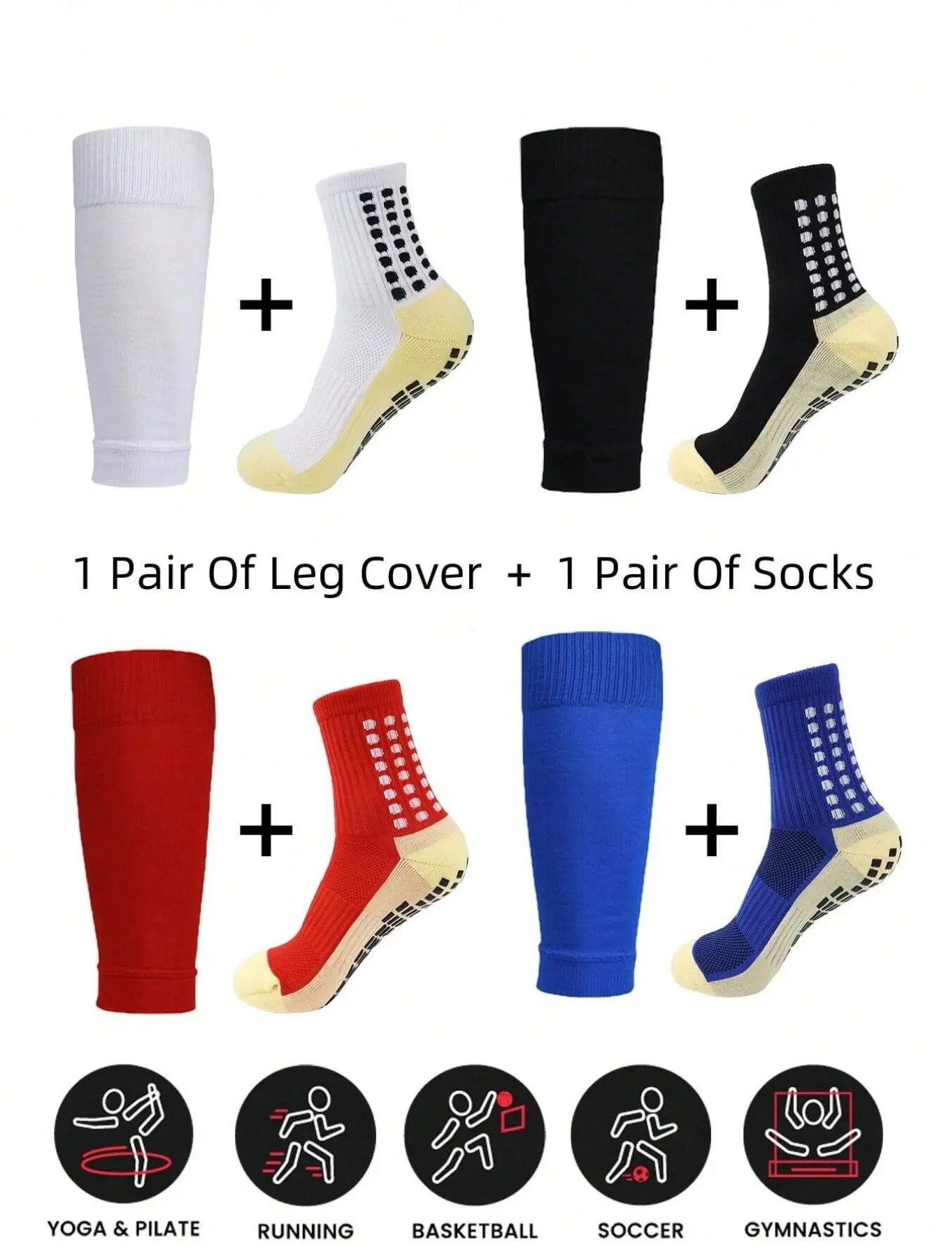 Men's Mid-Calf Sports Socks, Anti-Slip Shock Absorption, Durable Running Socks, Basketball Soccer Socks, Outdoor Training, 2 Pairs