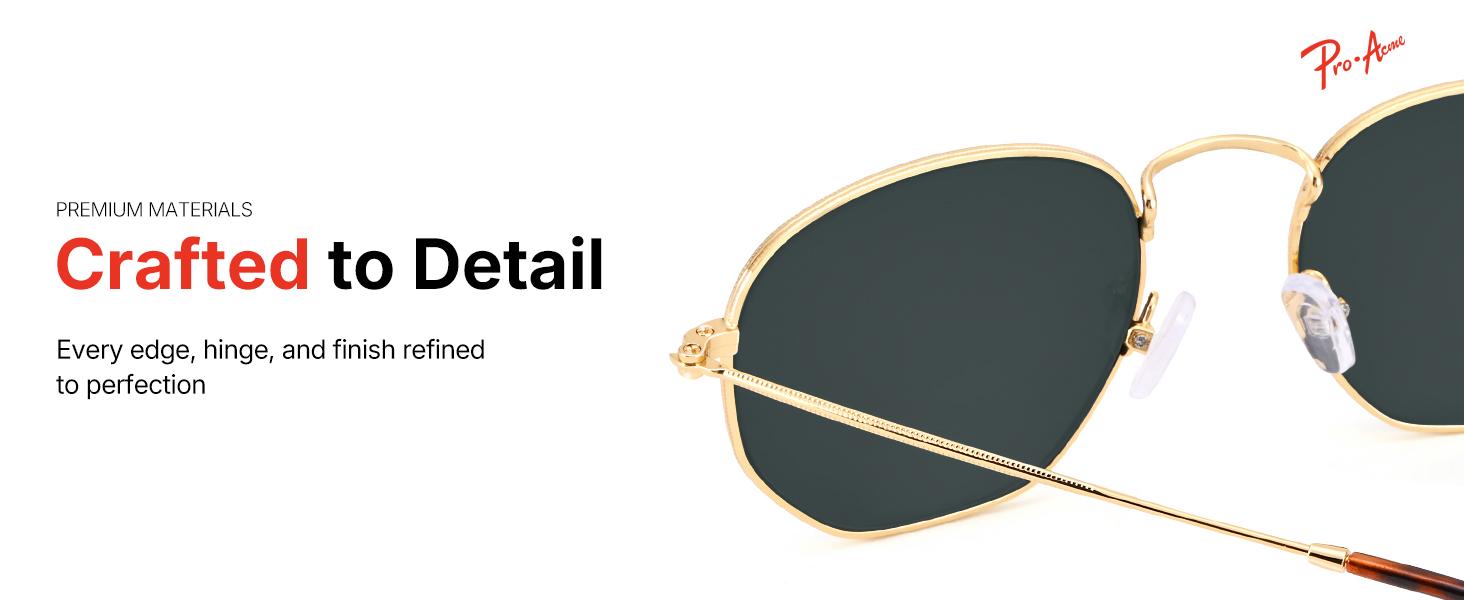 Pro Acme Small Square Sunglasses | Real Glass Lens UV400 | Hexagonal Frame Vintage Shades